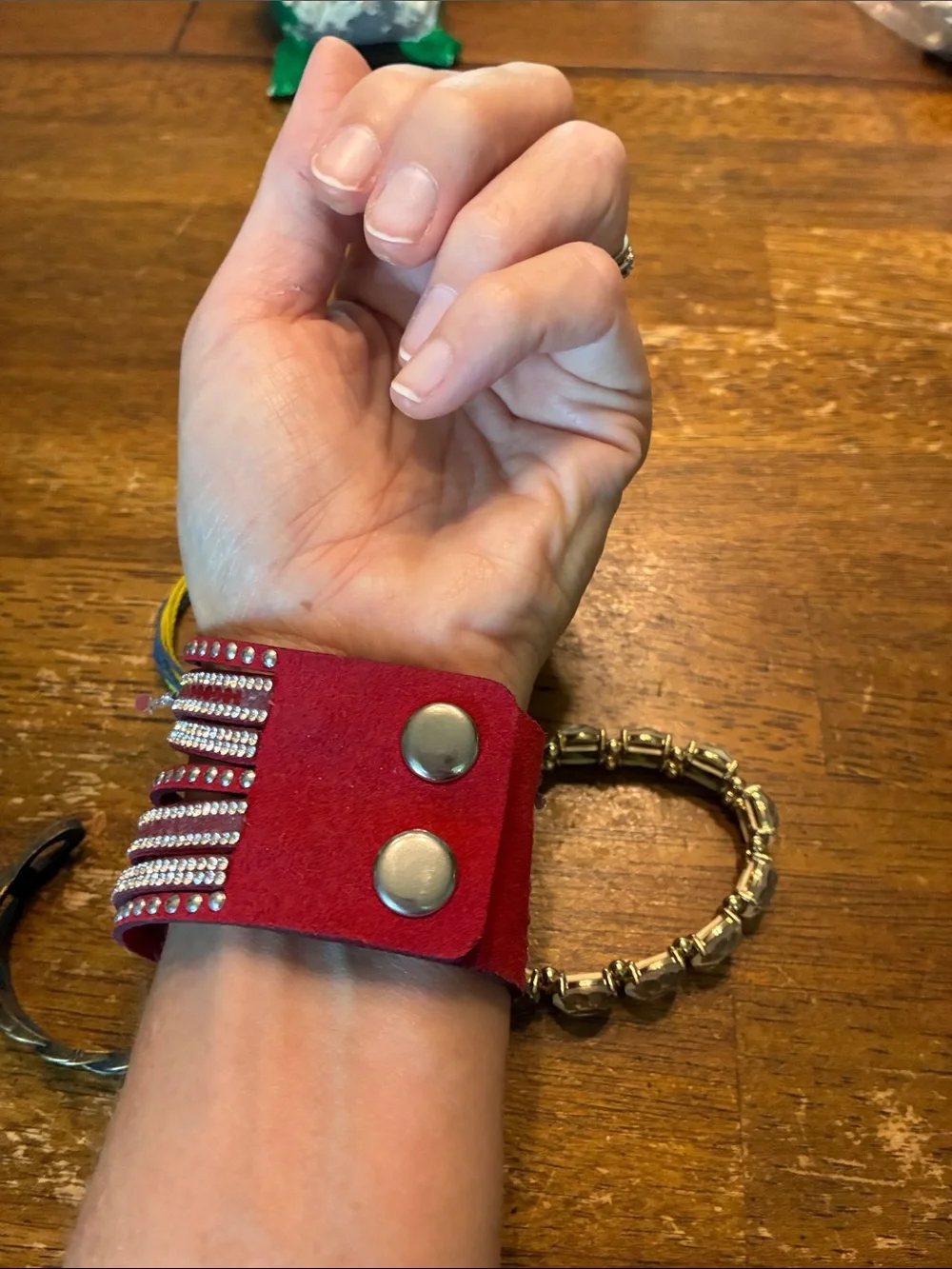 Red Rhinestone Snap Cuff Bracelet - Picture 5 of 5